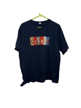 Canada Graphic Text Distressed T Shirt  XL Navy Blue